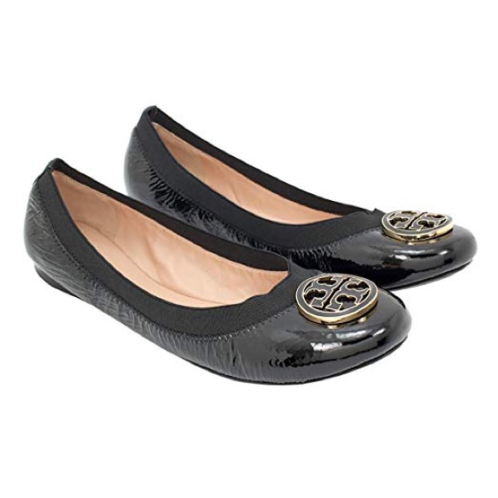 Tory Burch Caroline Patent Black Leather Flats